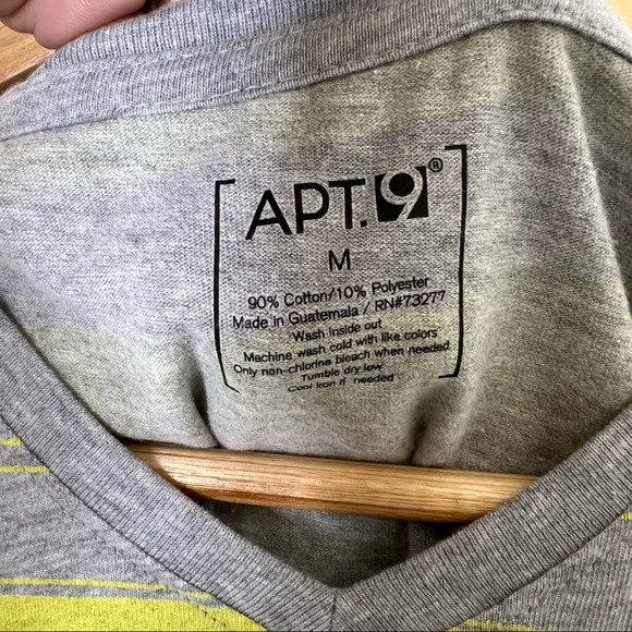 Apt 9 Neon Yellow & Grey Striped V-Neck T-Shirt M - Picture 6 of 8